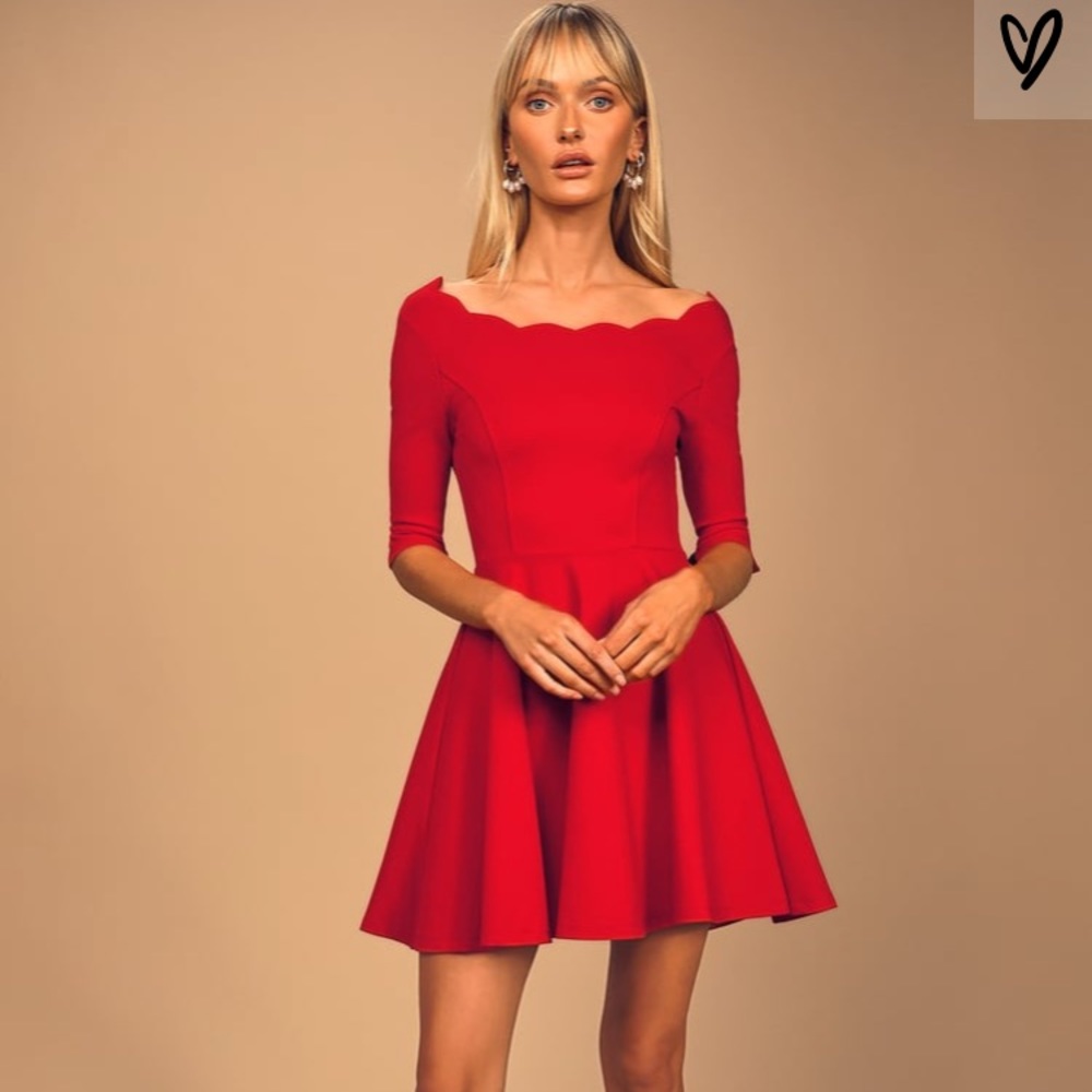 Red Scalloped Skater Dress❤️